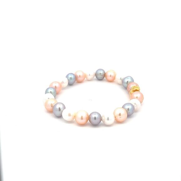 18K Gold Money Bag Stretch Bracelet Gemstones Natural Freshwater Multicolor Pear - Picture 4 of 5